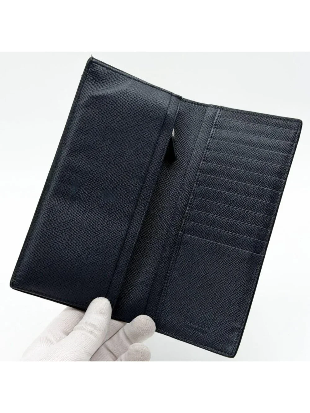 Prada Saffiano Bifold Wallet Black Navy Bicolor